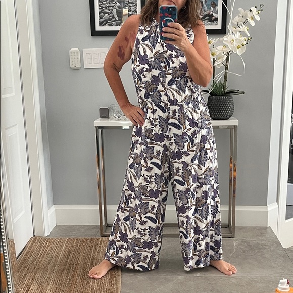 LOFT Pants - Loft Floral Print Jumpsuit - White‎ and Purple